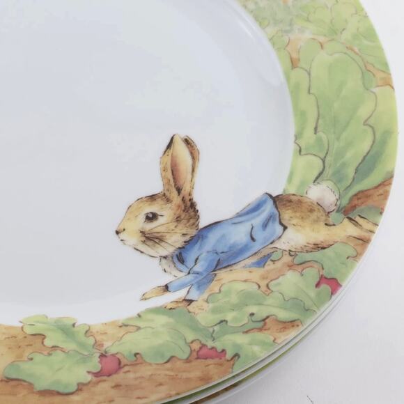 4pc Beatrix Potter Peter Rabbit Easter Bunny 10.5in Dinner Plates Spring Garden - Picture 6 of 10